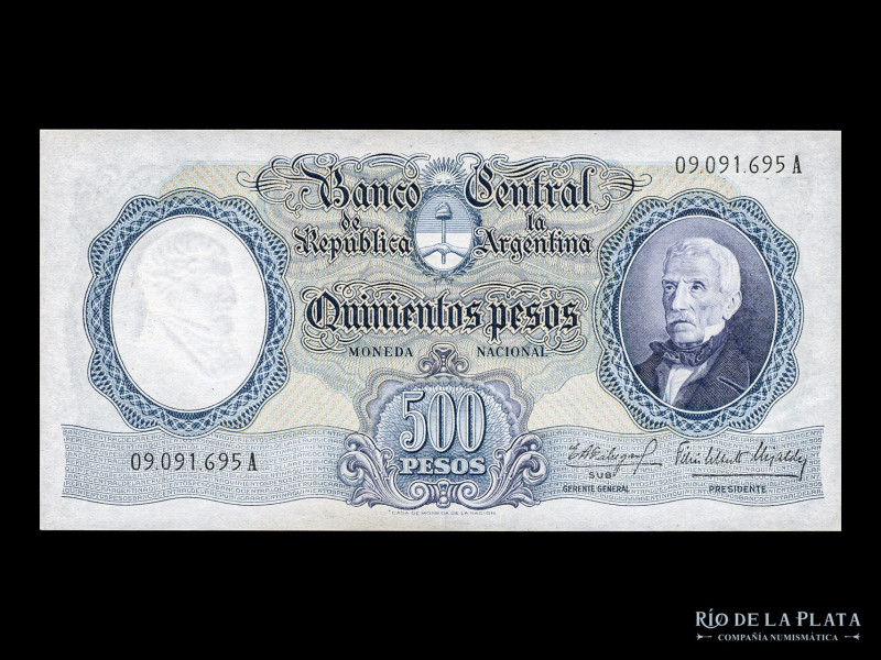 Argentina. BCRA Moneda Nacional - San Martin viejo. 500 Pesos 1964 serie A, núme...