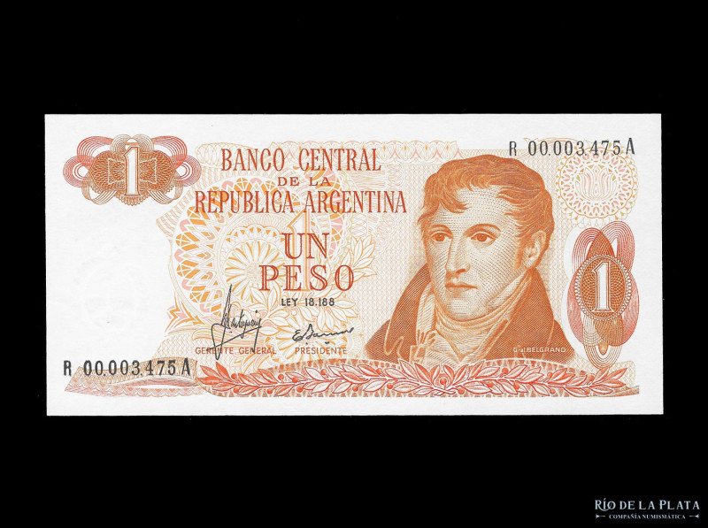 Argentina. Pesos Ley 18.188. 1 Peso 1970-1 Reposición. Firmas: Mastropierro - Ia...