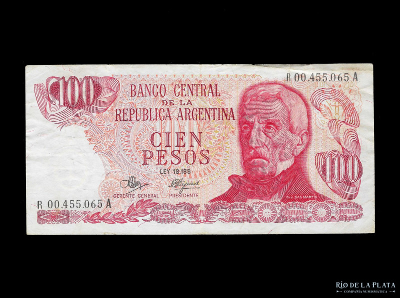 Argentina. Pesos Ley 18.188. 100 Pesos 1971-2 Reposición. Firmas: Mancini - Brig...