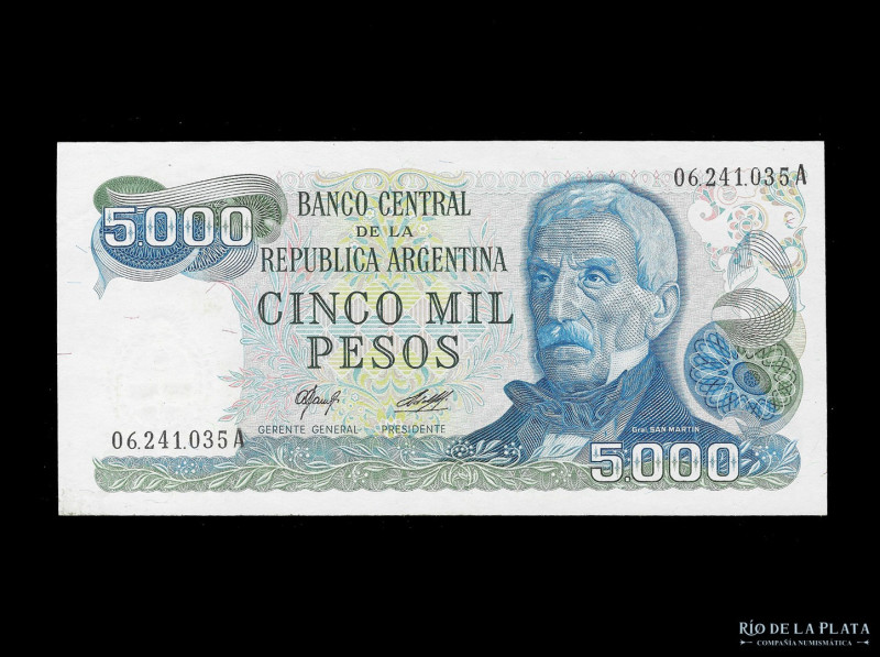 Argentina. Pesos Ley 18.188. 5.000 Pesos 1977 serie A. Firmas: Camps - Diz. Col ...