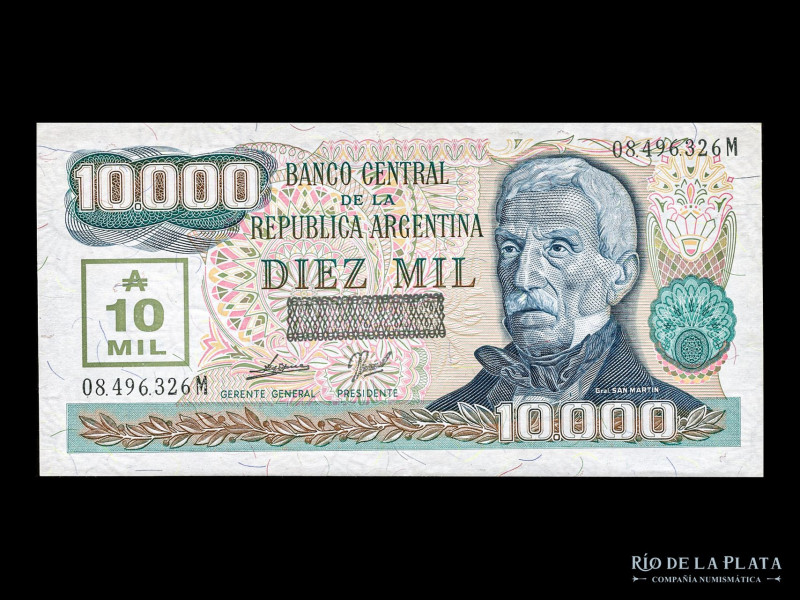 Argentina. Transitorios. 10 Mil Pesos resellado a 10 Mil Australes 1989, serie M...