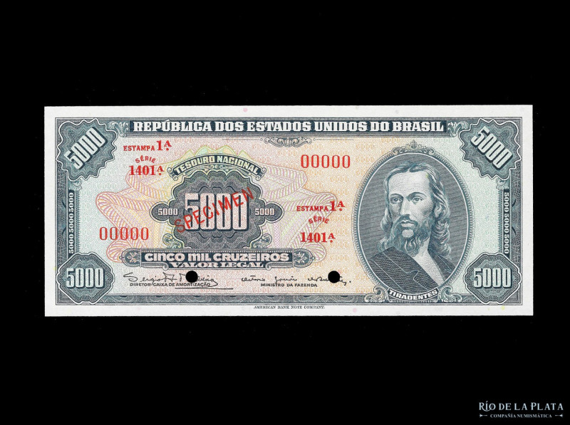 Brasil. Specimen 5000 Cruzeiros 1960s. Pick 174s (UNC)

USD 200 - 300

Nota:...