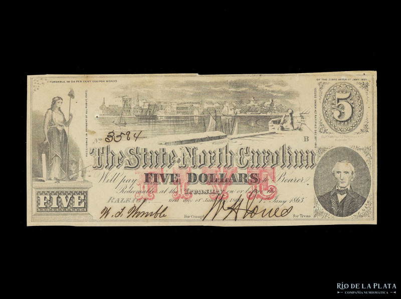 USA. North Carolina. 5 Dollars 1863. Pick S2369 (XF) 

USD 50 - 100

Nota: A...