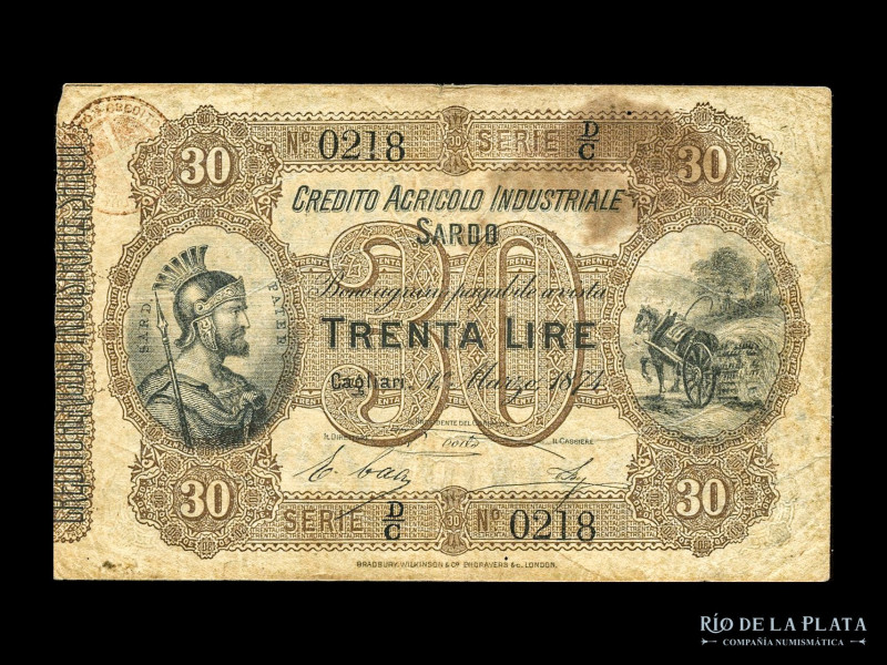 Italia. Sardinia, Credito Agricolo Industriale Sardo. 30 Lire 1874. Pick S925 (V...
