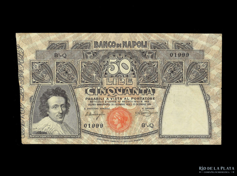 Italia. Banca di Napoli. 50 Lire 1914. Pick S856 (VF) 

USD 50 - 100

Nota: ...