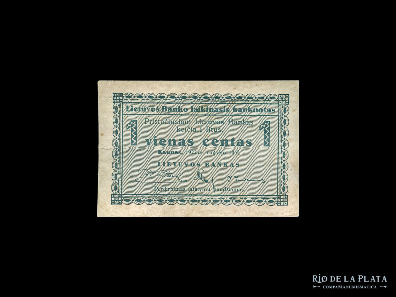 Lituania. Bank of Lithuania. 1 Centas 1922, serie A, emisión septiembre. Pick 1a...