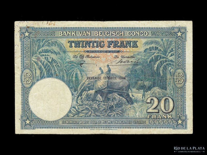 Congo Belga. 20 Francs 1948. Pick 15f (F+)

USD 100 - 150

Nota: Al precio d...