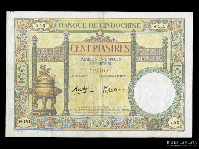 Indochina Francesa. 100 Piastres ND1936-39. Pick 51d (VF)

USD 200 - 300

No...