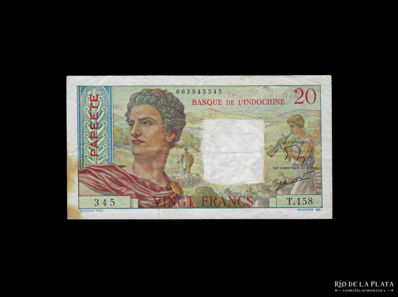 Tahiti (Papeete) 20 Francs ND1963. Pick 20c (VF)

USD 10 - 20

Nota: Al prec...