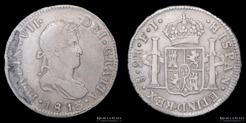 Santiago (Chile) Fernando VII (1808-1833) 2 Reales 1813 FJ. Plata 896; 27.0mm; 6...