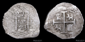 Lima. Felipe V. 2 Reales 1713 M. Macuquina. KM32