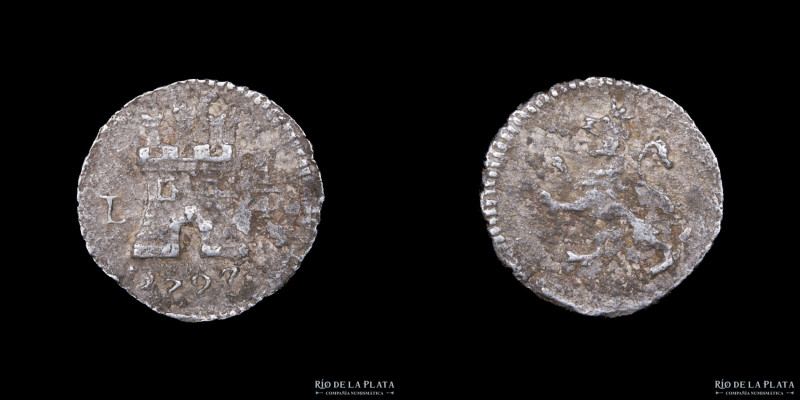 Lima. Carlos IV (1788-1808) 1/4 Real 1797 L. Plata 896; 13mm; 0.66g. KM102.2 (F)...