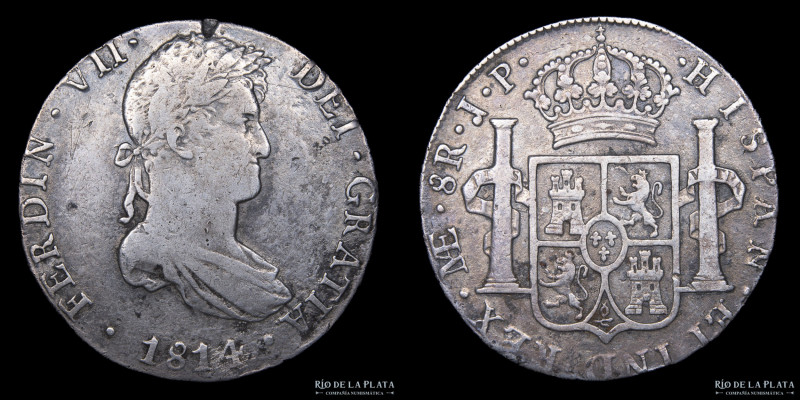 Lima. Fernando VII (1808-1833) 8 Reales 1814 JP. Lima Mint. Plata 896; 39.0mm; 2...