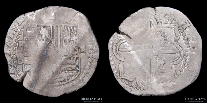 Potosí. Felipe II (1556-1598) Macuquina 2 Reales 1589-1592 B. Escudo coronado. P...