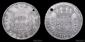 Potosi. Carlos III. 2 Reales 1769 JR Columnaria. CJ 60.3.5