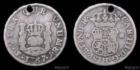 Potosi. Carlos III. 1/2 Real 1767 JR Columnaria. CJ 62.1.1
