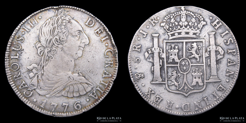 Potosí. Carlos III (1759-1788) 8 Reales 1776 JR (José de Vargas y Flor, Raymundo...