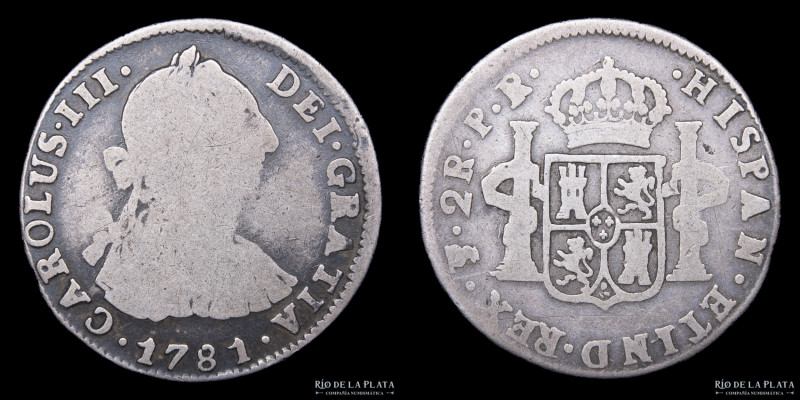 Potosí. Carlos III (1759-1788) 2 Reales 1781 PR (Pedro Narciso de Mazondo - Raim...