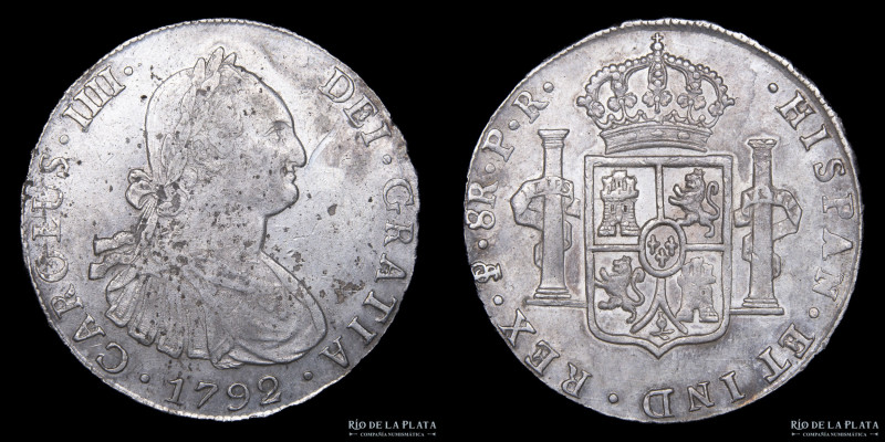 Potosí. Carlos IV (1788-1808) 8 Reales 1792 PR (Pedro Mazondo, Raymundo de Yturr...