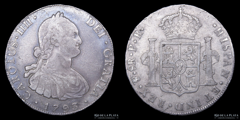 Potosí. Carlos IV (1788-1808) 8 Reales 1793 PR (Pedro Mazondo, Raymundo de Yturr...