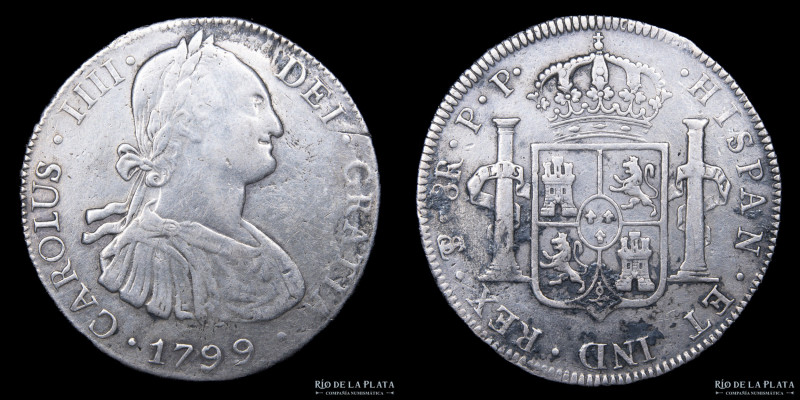Potosí. Carlos IV (1788-1808) 8 Reales 1799 PP (Pedro Mazondo, Pedro Martín Albi...