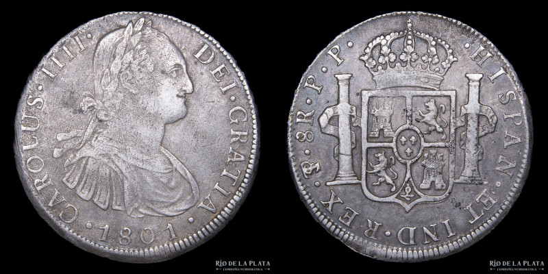 Potosí. Carlos IV (1788-1808) 8 Reales 1801 PP (Pedro Mazondo, Pedro Martín Albi...