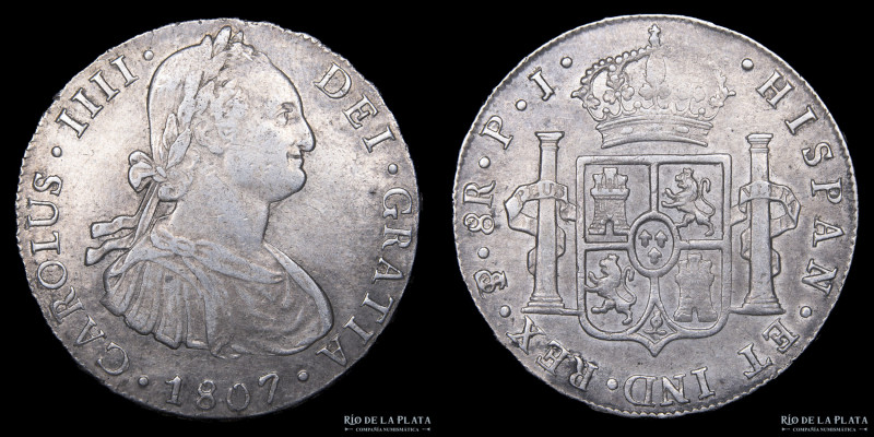 Potosí. Carlos IV (1788-1808) 8 Reales 1807 PJ (Pedro Martín Albizu, Juan Palomo...