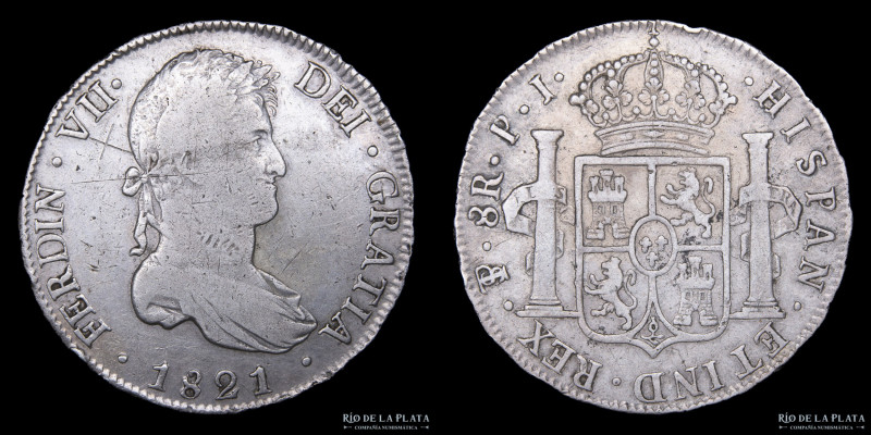 Potosí. Fernando VII (1808-1833) 8 Reales 1821 PJ (Pedro Martin Albizu, Juan Pal...