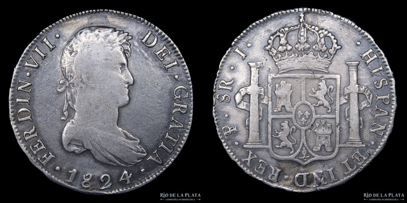 Potosí. Fernando VII (1808-1833). 8 Reales 1824 J. Variante de ensayador muy rar...