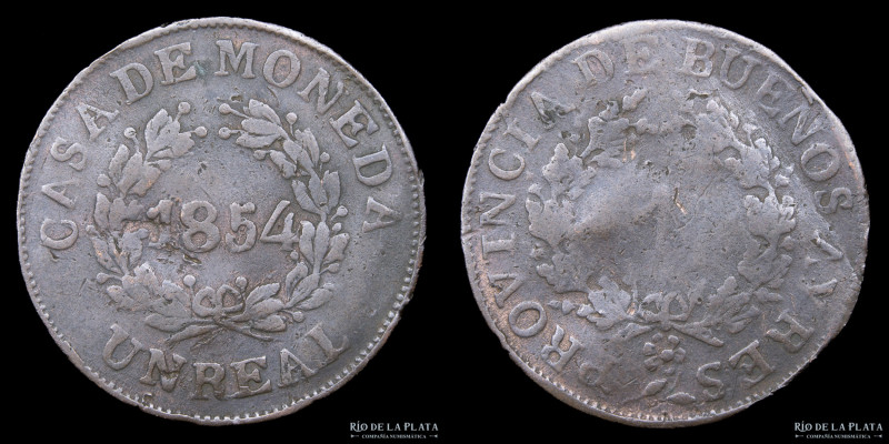 Argentina. Buenos Aires. 1 Real 1854. Buenos Aires mint. Cobre; 26.3mm; 5.02g. M...