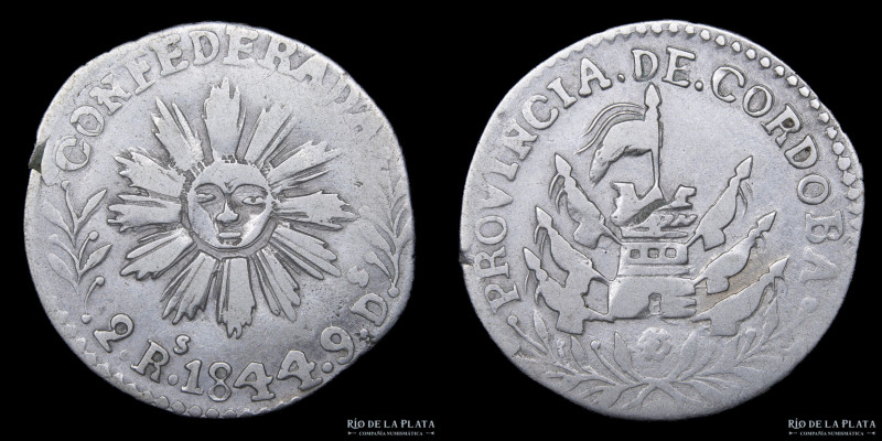 Argentina. Córdoba. 2 Reales 1844. Plata 750; 32mm; 7.23g. Segunda Casa de Moned...