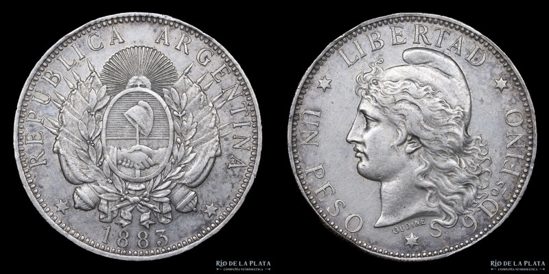 Argentina. 1 Peso 1883 Patacón. Plata 900; 37.0mm; 25.00g. Fecha escasa/Scarcer ...
