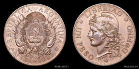 Argentina. 1 Peso 1881-1981. Medalla Centenario del Patacon. Cobre