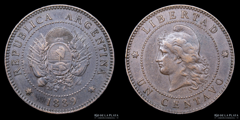 Argentina. 1 Centavo 1889. Buenos Aires mint. Cobre; 25.0mm; 4.94g. Fecha Escasa...