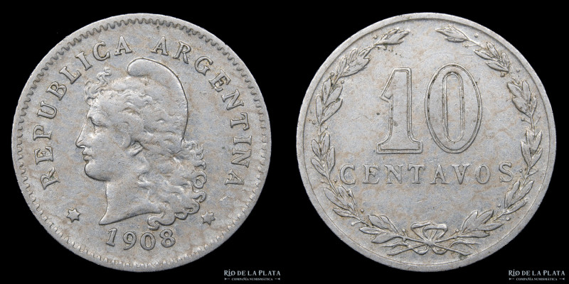 Argentina. 10 Centavos 1908. Cuproníquel; 19mm; 3g. CJ 97 (VF+)

USD 40 - 60
...