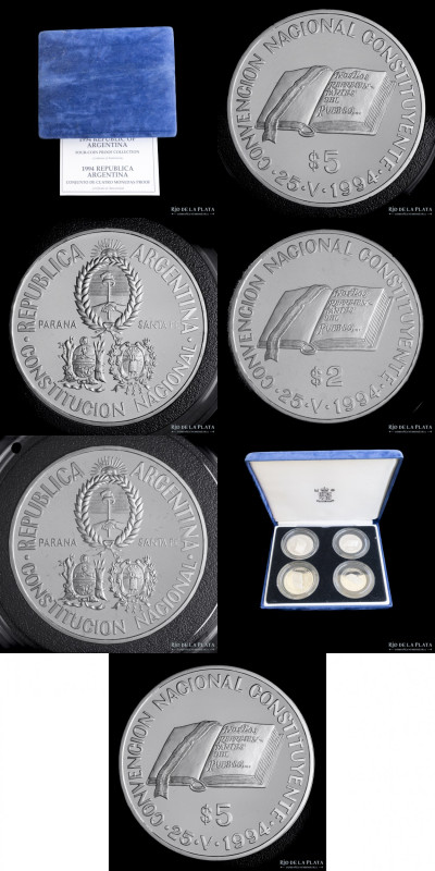 Argentina. 5 y 2 Pesos 1994. Set plata y níquel. Acuñado en la Royal Mint. Canto...