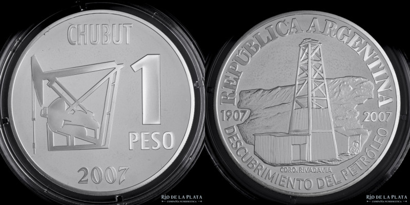 Argentina. 1 Peso 2007. 100 Aniversario del descubrimiento del petróleo argentin...