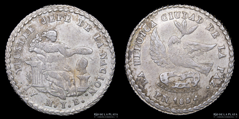 Bolivia. 1 Sol 1854. Medalla Monetaria. Plata; 21mm; 3.31g. A: LA HEROICA CIUDAD...
