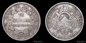 Bolivia. 1 Boliviano 1873 FE. KM160.1