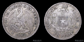 Chile. 1 Peso 1868. KM142.1