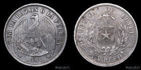 Chile. 1 Peso 1869. KM142.1