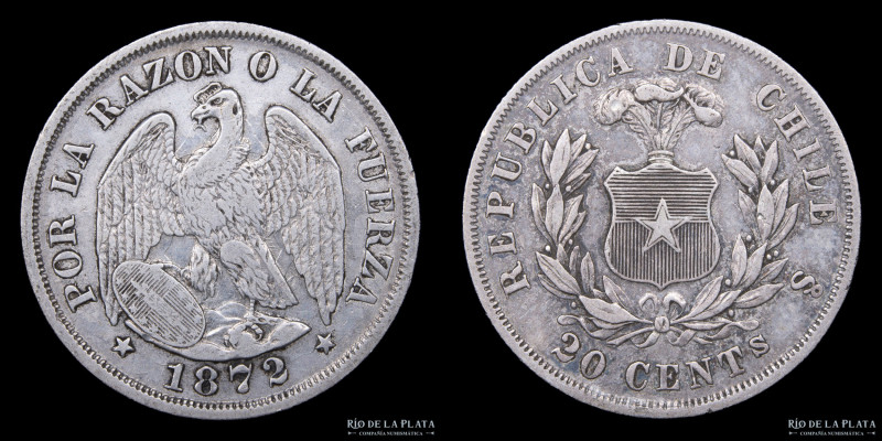 Chile. 20 Centavos 1872. Plata 900; 23mm; 4.88g. KM135 (XF)

USD 30 - 50

No...