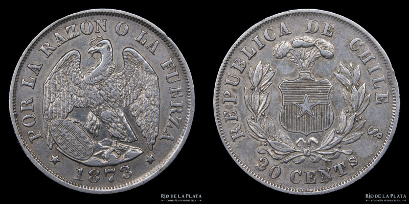 Chile. 20 Centavos 1873. Plata 900; 23mm; 4.82g. KM135 (XF)

USD 30 - 50

No...