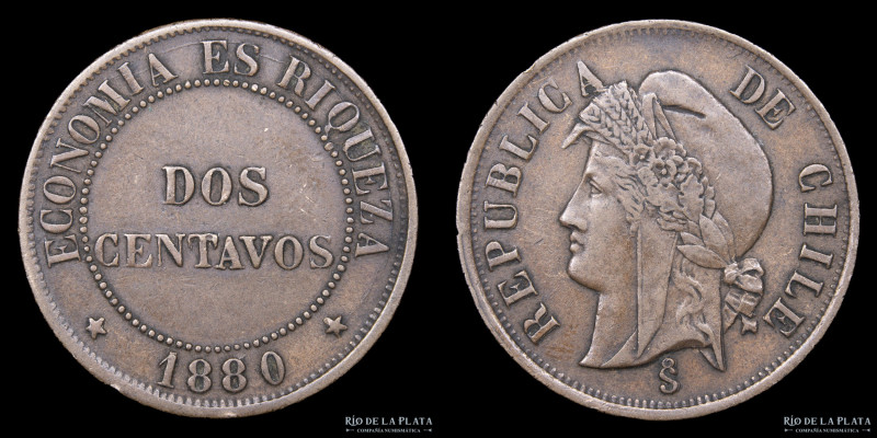 Chile. 2 Centavos 1880. Cuproníquel; 25mm; 7.17g. KM147 (VF)

USD 15 - 30

N...