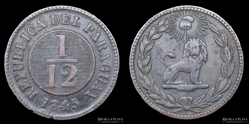 Paraguay. 1/12 Real 1845. Birmingham. 35 Rayos. Cobre; 24.0mm; 6.30g. Ciotti 111...