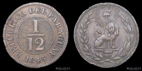 Paraguay. 1/12 Real 1845. 39 Rayos. Ciotti 181 Birmingham