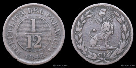 Paraguay. 1/12 Real 1845. 41 Rayos. Ciotti 204 Asuncion