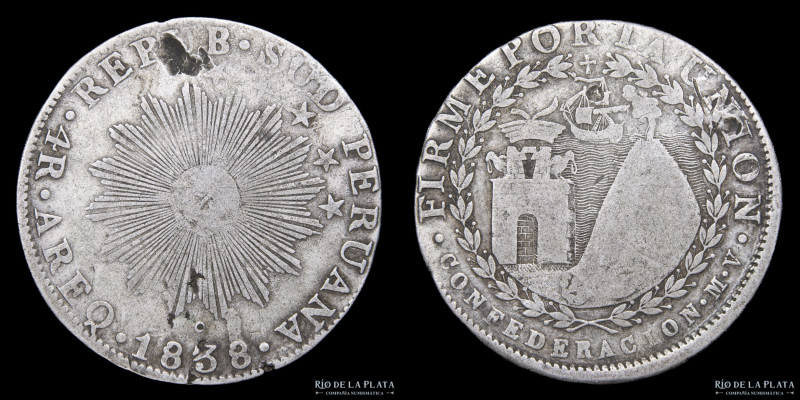 Perú. República Sud Peruana. 4 Reales 1838. Arequipa. Plata 667; 32.5mm; 12.47g....