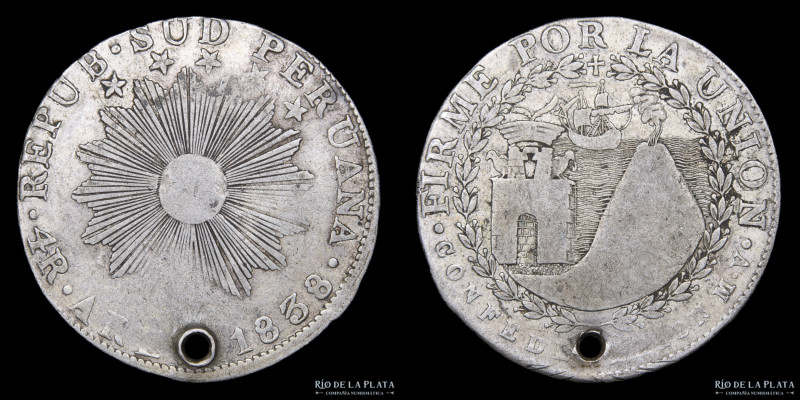 Perú. República Sud Peruana. 4 Reales 1838. Arequipa. Plata 667; 32.5mm; 14.10g....