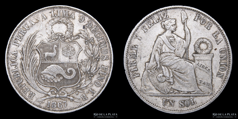 Perú. 1 Sol 1867 YB. Plata 900; 37mm; 24.91g. KM196.3 (XF+)

USD 30 - 60

No...